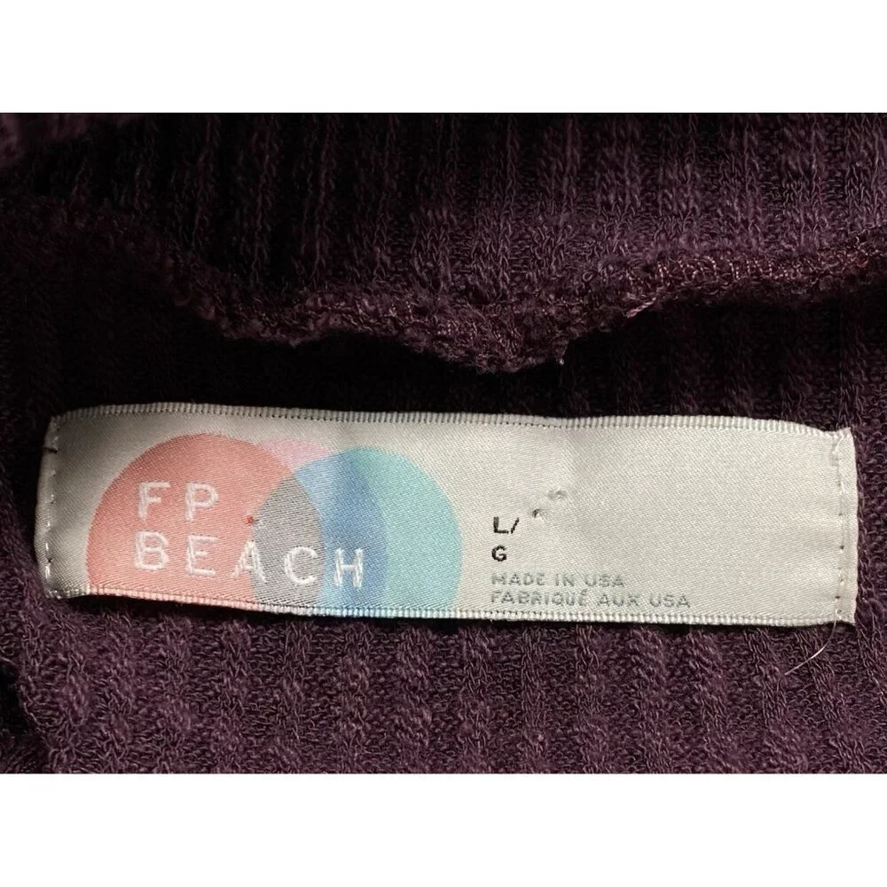 FREE PEOPLE BEACH Women World Traveler Sweater Open Back Sz L Purple Casual 62-3